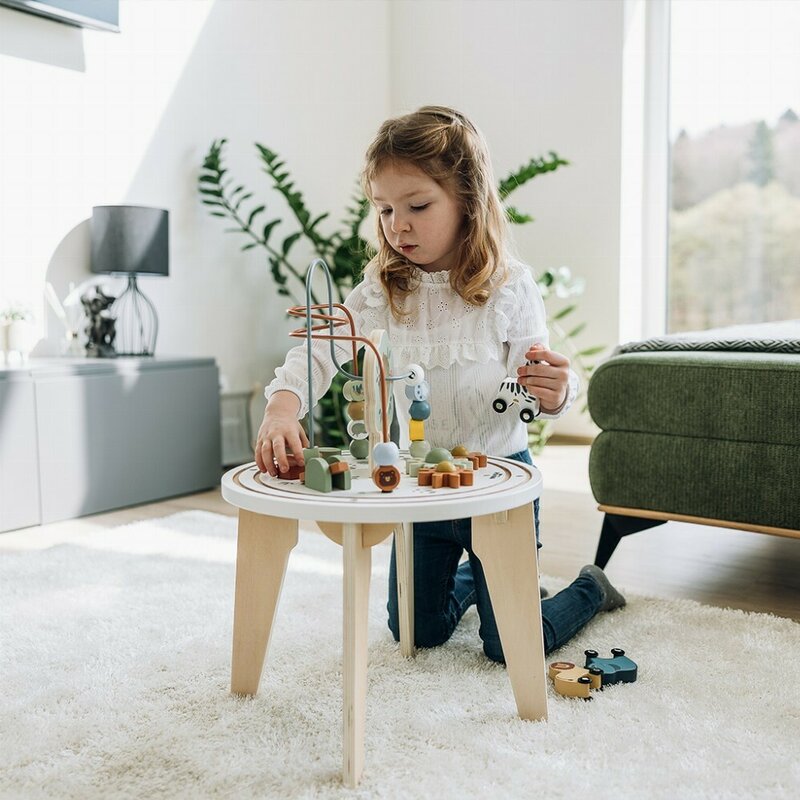 Masuta Montessori cu activitati, Free2Play, Cu multiple activitati, Dezvolta coordonarea ochi-mana, Din lemn, 18 luni+, Think and Play