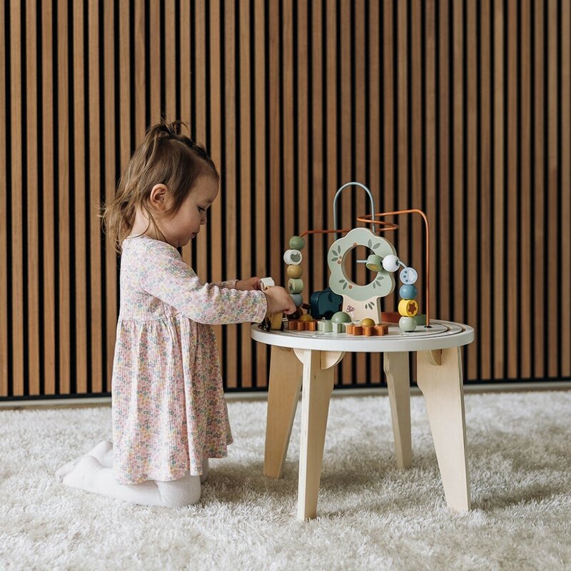 Masuta Montessori cu activitati, Free2Play, Cu multiple activitati, Dezvolta coordonarea ochi-mana, Din lemn, 18 luni+, Think and Play
