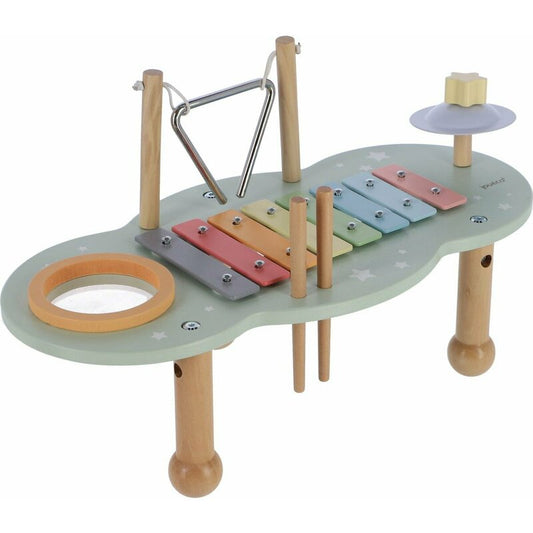 Masuta muzicala, Joueco, Multifunctionala, Din lemn certificat FSC, Cu accesorii, 44 8 x 22 5 x 24 5 cm, 12 luni+, Multicolor