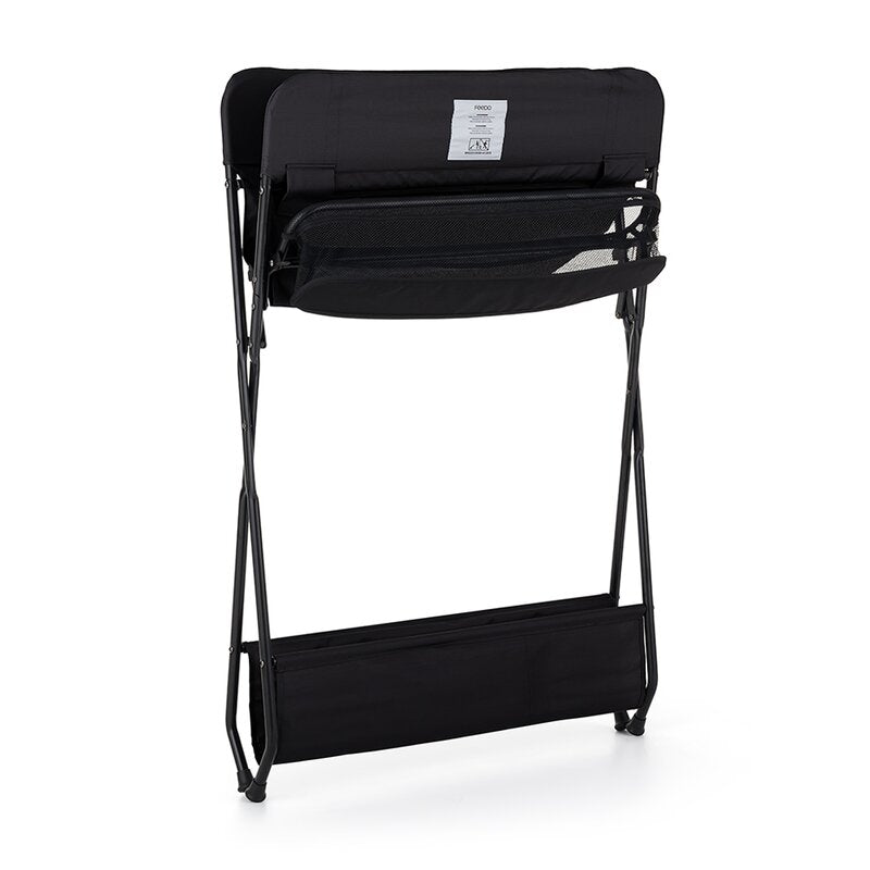 Masuta pentru infasat si schimbat scutece, Feedo, Multifunctionala, Pliabila, Cu raft pentru depozitare si compartiment lateral, Realizata din fier, panza si in, 80.5 x 67 x 102.5 cm, Negru