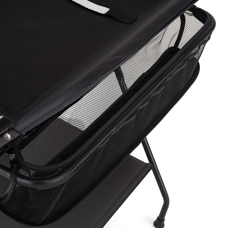 Masuta pentru infasat si schimbat scutece, Feedo, Multifunctionala, Pliabila, Cu raft pentru depozitare si compartiment lateral, Realizata din fier, panza si in, 80.5 x 67 x 102.5 cm, Negru