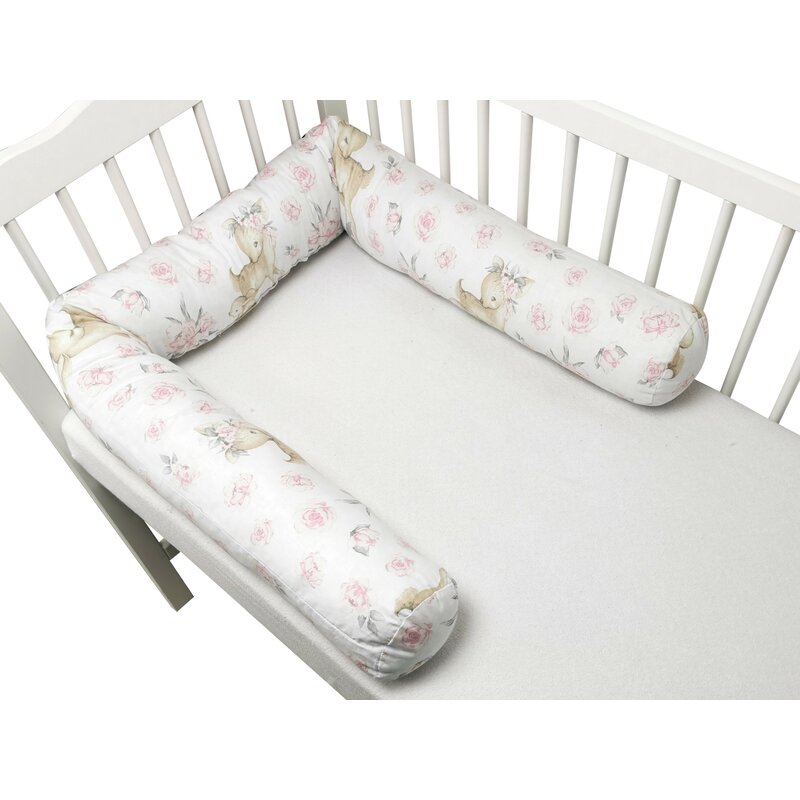 Aparatoare pentru patut, MimiNu, Tip rulou, Cu husa detasabila, Lungime 180 cm, Din bumbac certificat Oeko Tex Standard 100, Sweet Deer Pink