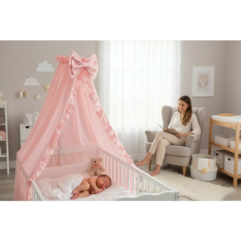 Baldachin pentru pătuț MimiNu Royal Powder Pink, 210x145 cm