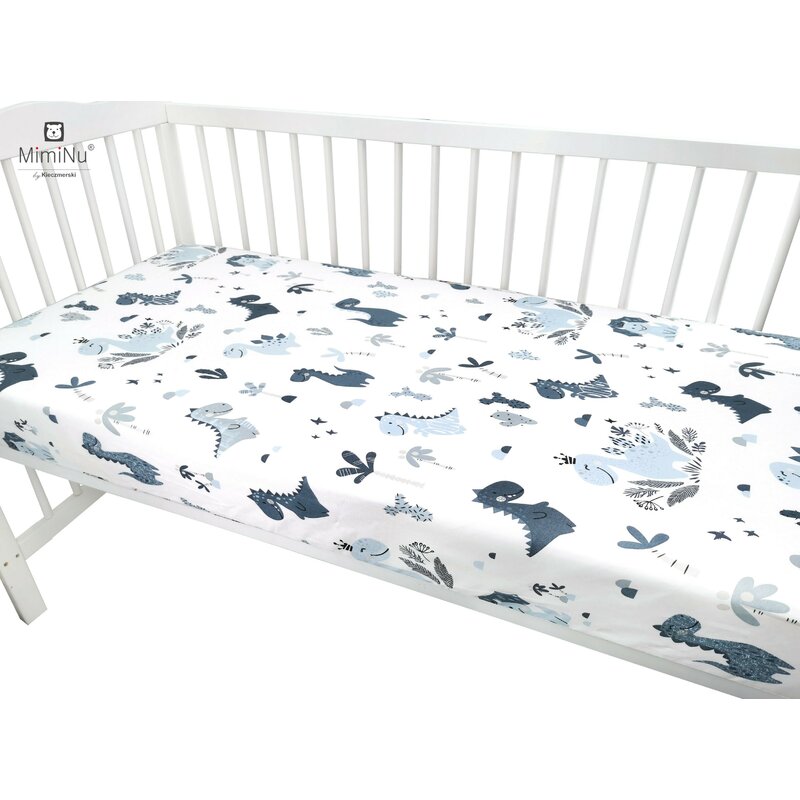 Cearșaf cu elastic MimiNu Dino Granat, 120x60cm
