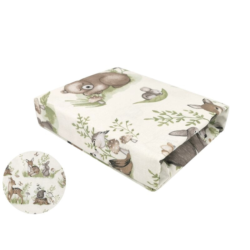 Cearceaf cu elastic, MimiNu, Pentru pat 160x80 cm, Din bumbac certificat Oeko Tex Standard 100, Design, Calm Forest Natural