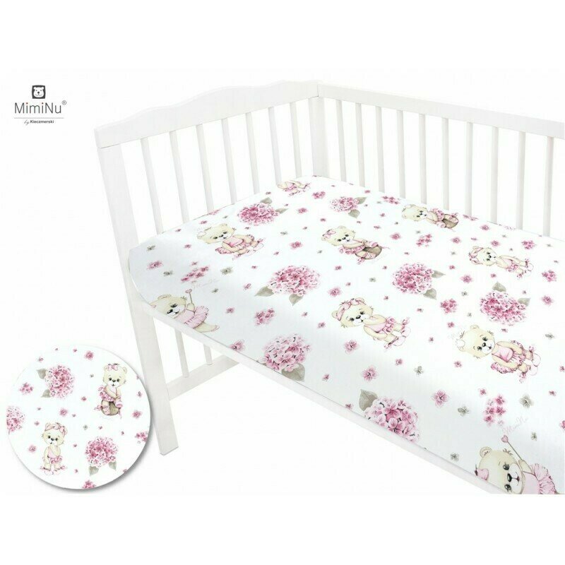 Cearșaf cu elastic MimiNu Pink Ballerina, 160x80 cm
