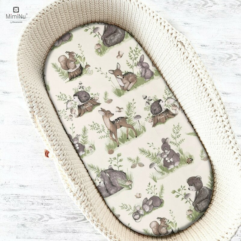 Cearșaf cu elastic MimiNu Calm Forest Natural, 80x35cm