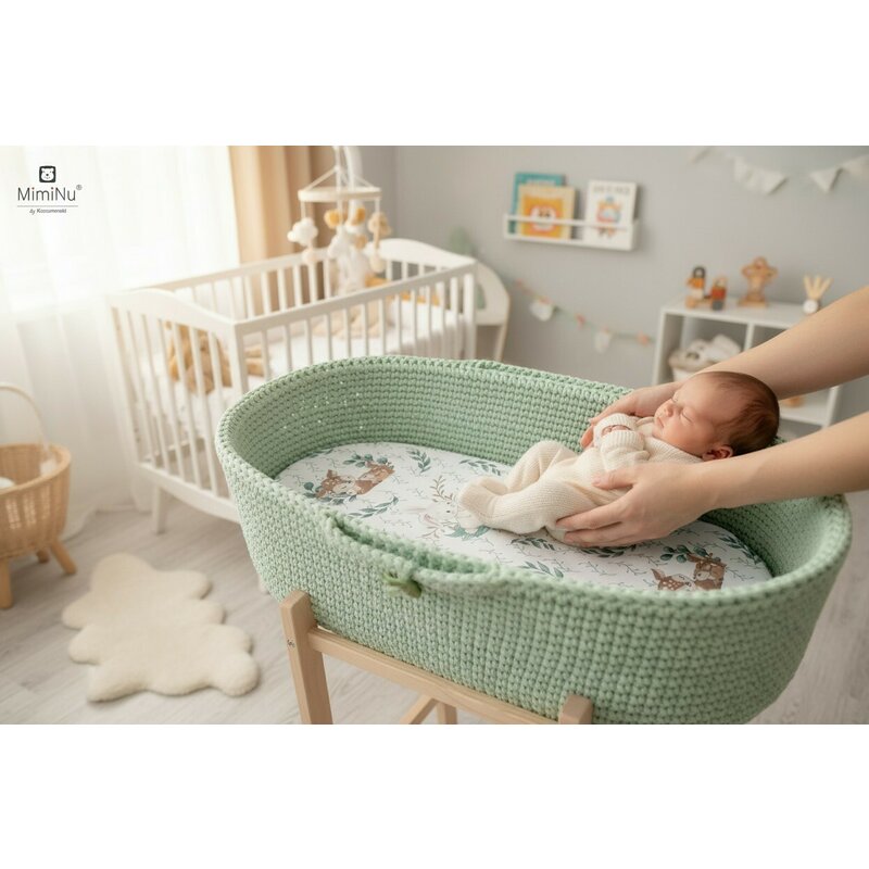 Cearșaf cu elastic MimiNu Lulu Natural, 80x35 cm pentru landou
