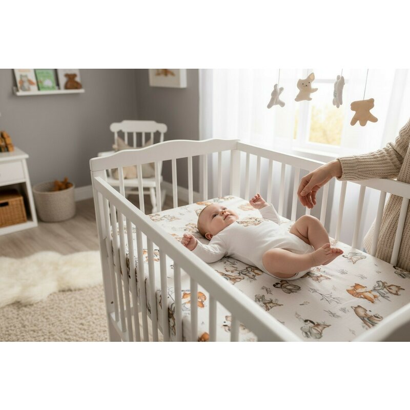 Cearceaf cu elastic, MimiNu, Pentru patut 140X70 cm, Din bumbac certificat Oeko Tex Standard 100, Design, Time for fun