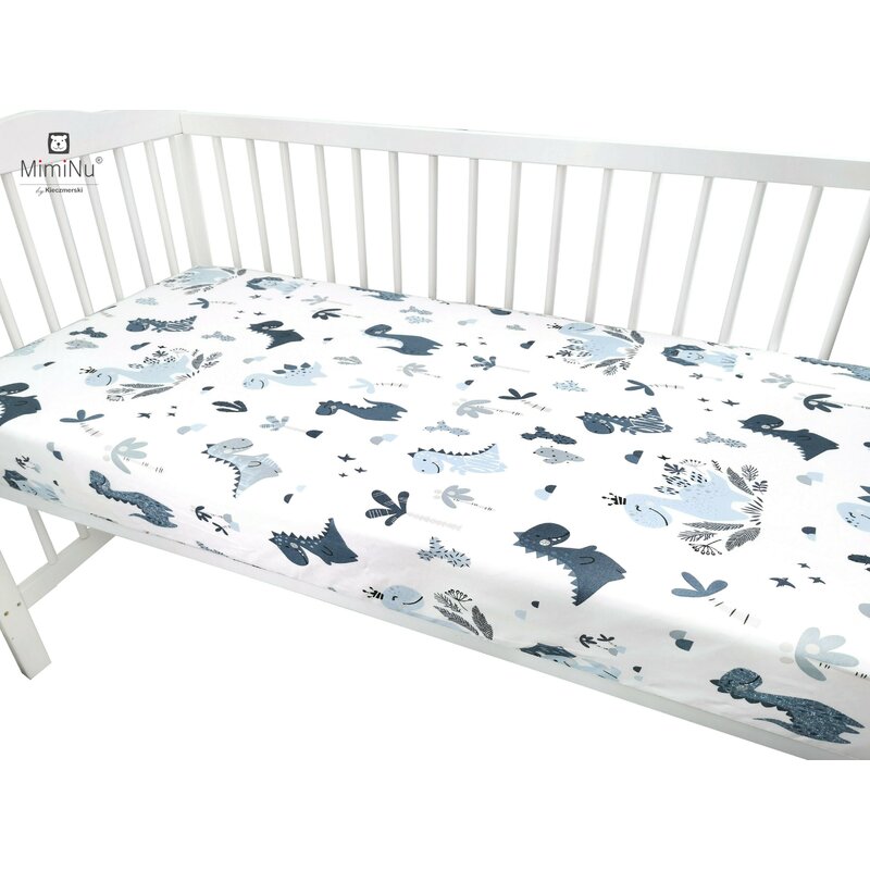 Cearceaf cu elastic, MimiNu, Pentru patut 140X70 cm, Din bumbac certificat Oeko Tex Standard 100, Dino Granat