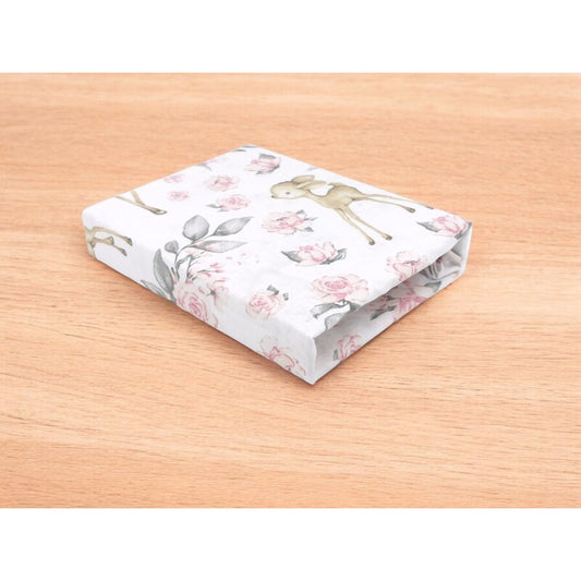 Cearceaf cu elastic, MimiNu, Pentru patut co-sleeper, Timon, Dimensiune 87 x 51 cm, Din bumbac certificat Oeko Tex Standard 100, Sweet Deer Pink