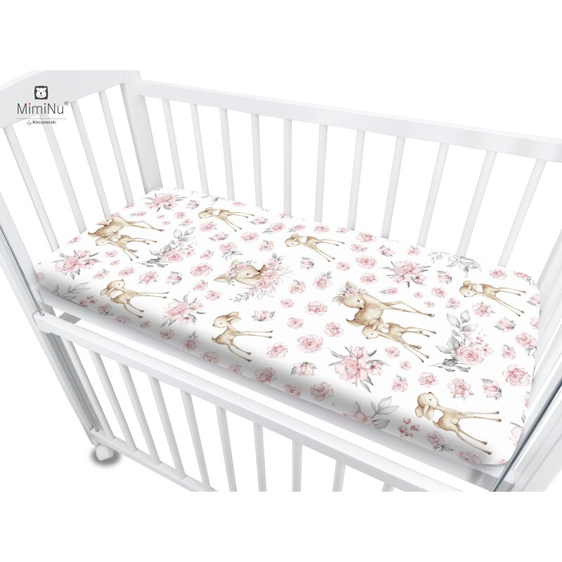 Cearșaf cu elastic MimiNu Sweet Deer Pink, 89x51 cm pentru Vera