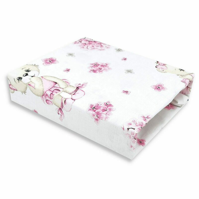 Cearșaf cu elastic MimiNu Pink Ballerina, 90x40 cm