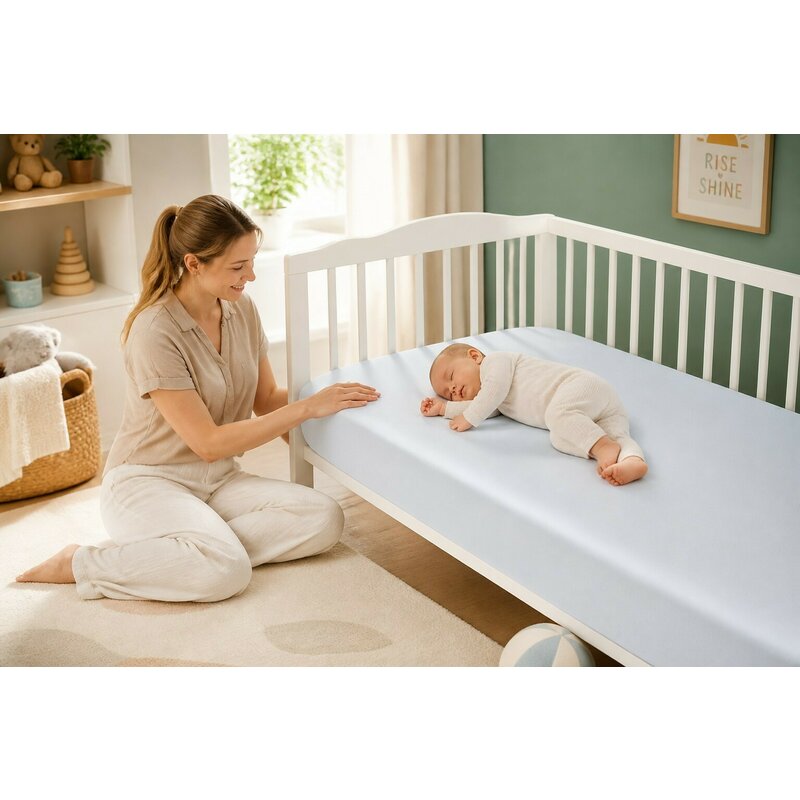 Cearceaf cu elastic, MimiNu, Jerse, Pentru patut 140X70 cm, Material certificat Oeko Tex Standard 100, Light Blue
