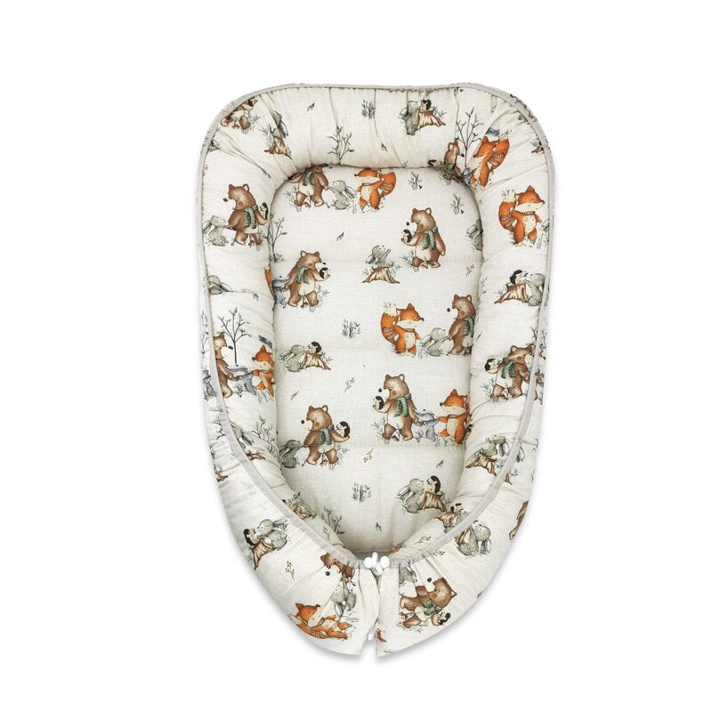Cosulet bebelus, MimiNu, Pentru dormit, Baby Cocoon 75x55 cm, Husa 100% bumbac, Din bumbac certificat Oeko Tex Standard 100, Design, Time for fun