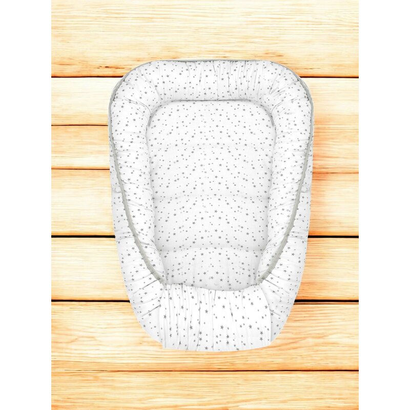 Cosulet bebelus, MimiNu, Pentru dormit, Baby Cocoon 75x55 cm, Husa 100% bumbac, Din bumbac certificat Oeko Tex Standard 100, Mini Gray Stars