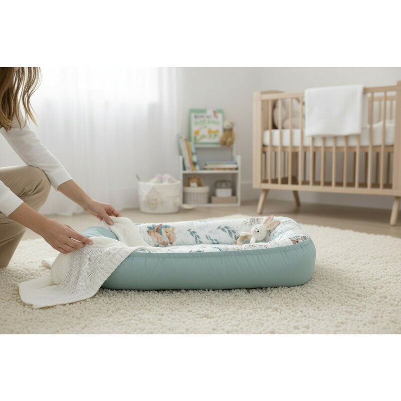 Cosulet bebelus, MimiNu, Pentru dormit, Baby Cocoon 75x55 cm, Husa 100% bumbac, Din bumbac certificat Oeko Tex Standard 100, Lulu Natural