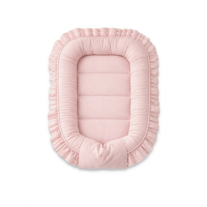 Cosulet bebelus, MimiNu, Pentru dormit, Baby Nest 55 x 75 cm, Cu Volanase, Husa 100% bumbac, Din bumbac certificat Oeko Tex Standard 100, Colectia Royal, Powder Pink