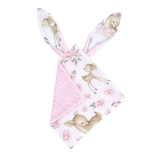 Jucărie Textilă Senzorială MimiNu 30x30 cm cu Două Fețe Minky și Bumbac | Oeko-Tex Standard 100 | Sweet Deer Pink
