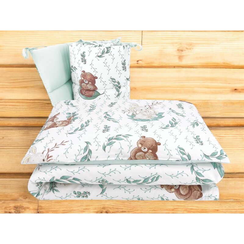 Lenjerie patut cu 3 piese, MimiNu, Pentru patut 120x60 cm, Cu protectie laterala, Din bumbac certificat Oeko Tex Standard 100, Lulu natural