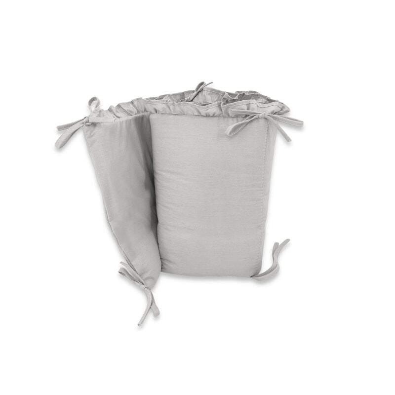Lenjerie patut cu 3 piese, MimiNu, Pentru patut 120x60 cm, Cu volanase, Cu protectie laterala, Din bumbac certificat Oeko Tex Standard 100, Colectia Royal, Grey