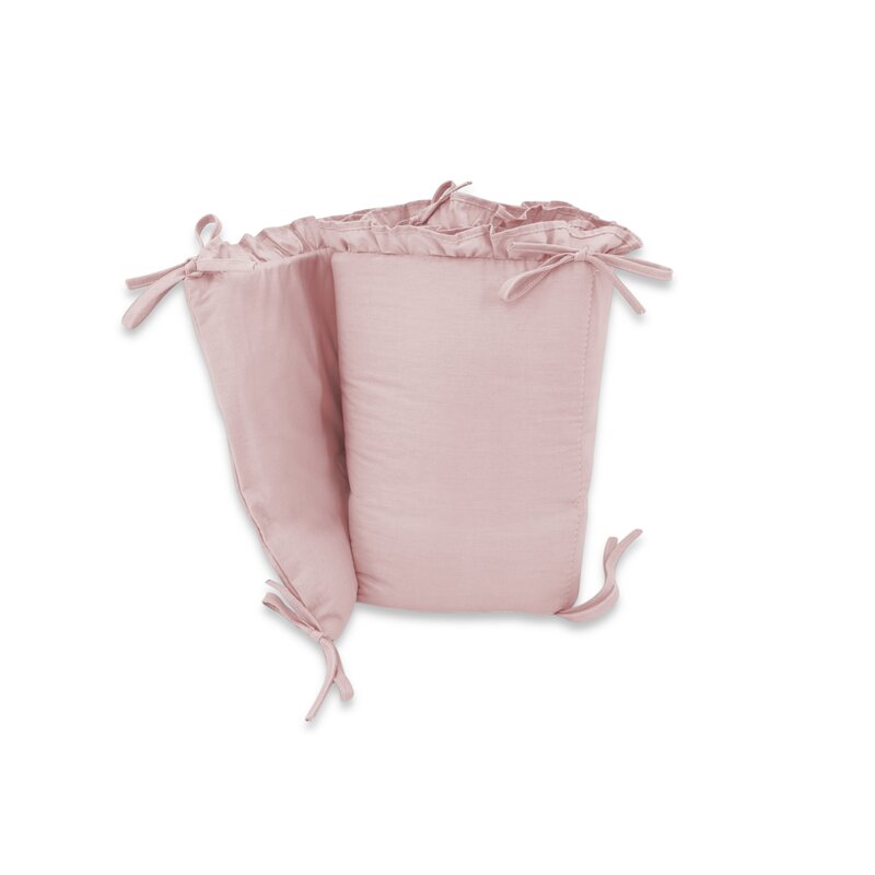 Lenjerie patut cu 4 piese, MimiNu, Pentru patut 120x60 cm, Cu doua protectii laterale, Cu volanase, Din bumbac certificat Oeko Tex Standard 100, Colectia Royal, Powder Pink