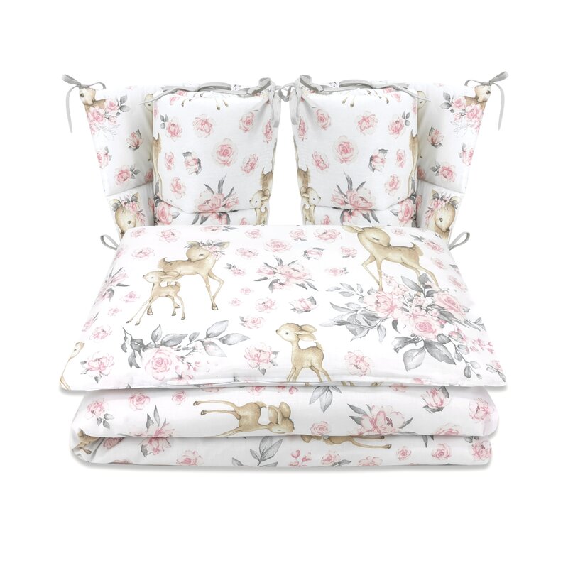 Lenjerie MimiNu Sweet Deer Pink, 4 piese, cu 2 apărători