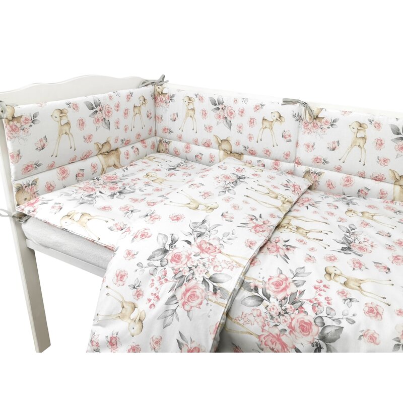 Lenjerie MimiNu Sweet Deer Pink, 4 piese, cu 2 apărători