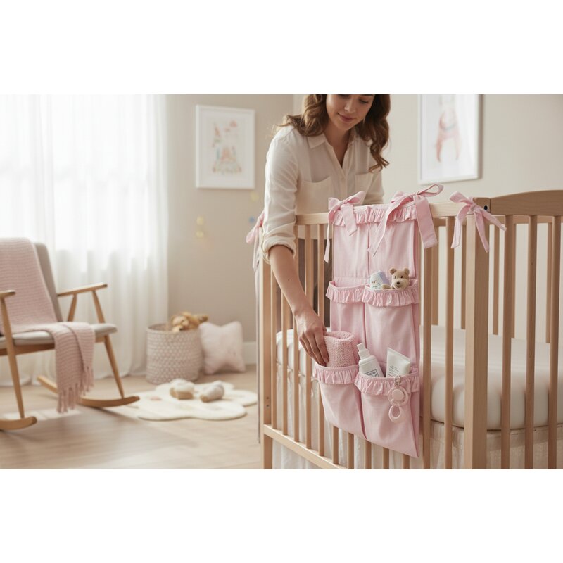 Organizator pentru pătuț MimiNu Royal Powder Pink, 70x40 cm