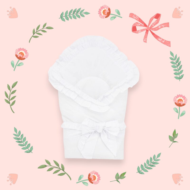 Paturica de infasat, MimiNu, Multifunctionala pentru botez, Cu volanase, Cu inchidere cu panglica si arici velcro, Dimensiune 75x75 cm, Din bumbac certificat Oeko Tex Standard 100, White