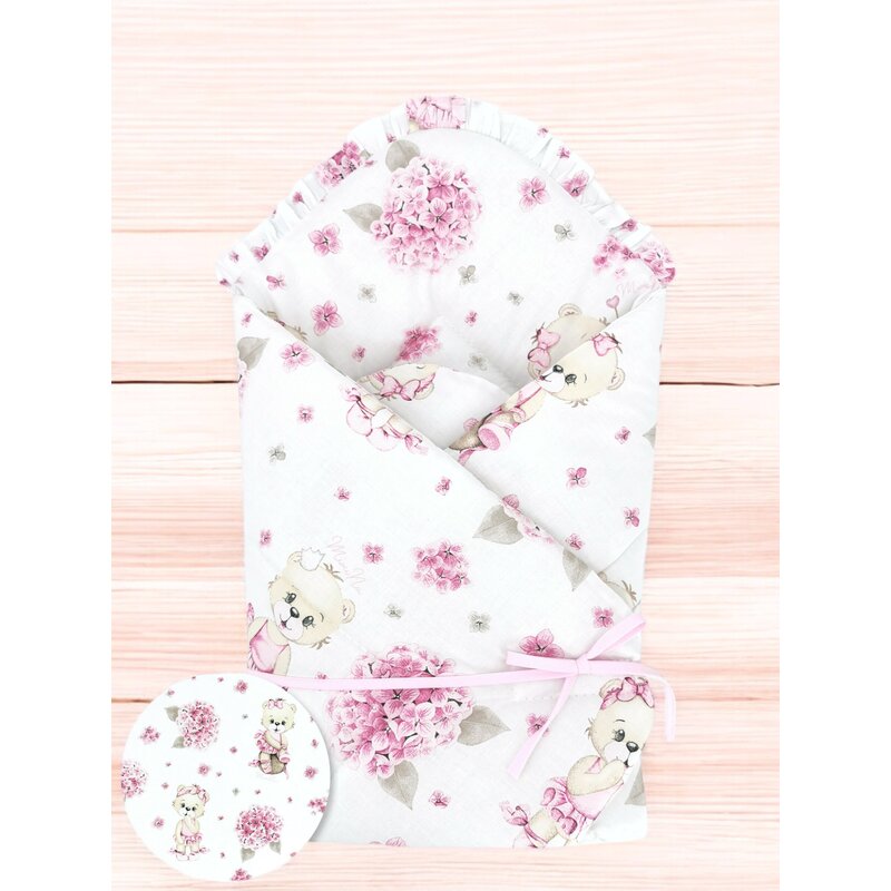 Paturica de infasat, MimiNu, Cu panglica, Cu multiple utilizari, Cu inchidere arici velcro, Dimensiune 75x75 cm, Din bumbac certificat Oeko Tex Standard 100, Design, Pink Ballerina