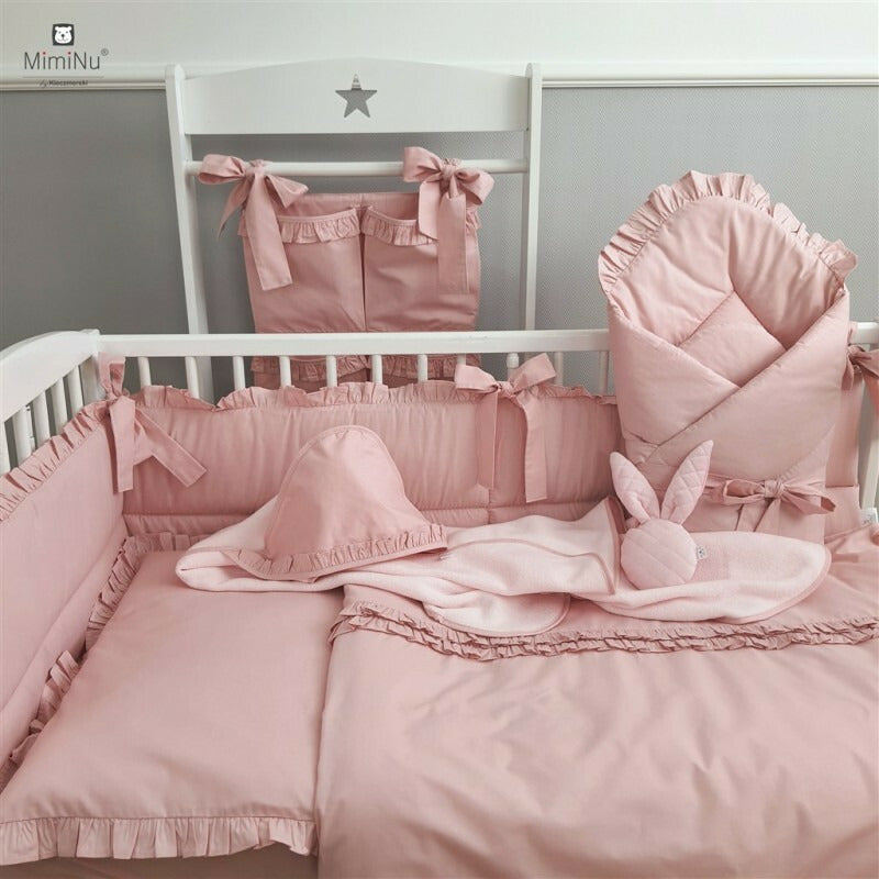 Perna bebelusi, MimiNu, Ursulet, Multifunctionala, Cu doua fete, Tesatura pufoasa minky si bumbac, Materiale certificate Oeko Tex Standard 100, Colectia Royal, Minky Powder Pink