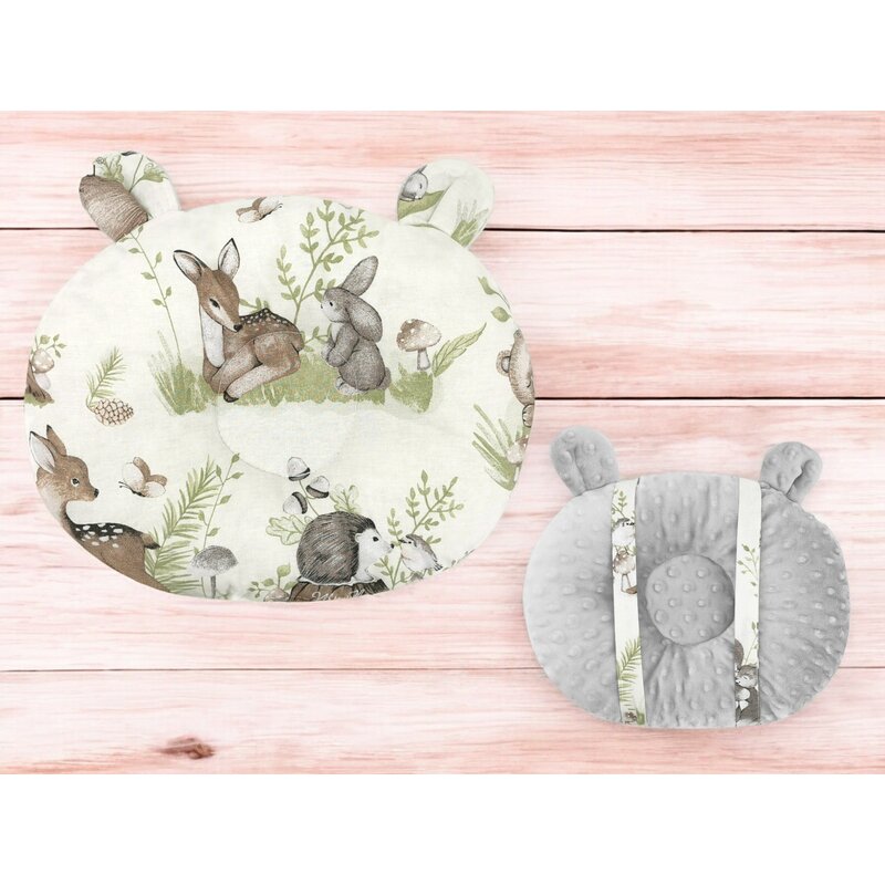 Perna bebelusi, MimiNu, Ursulet, Multifunctionala, Cu doua fete, Tesatura pufoasa minky si bumbac, Materiale certificate Oeko Tex Standard 100, Design, Minky Calm Forest Natural