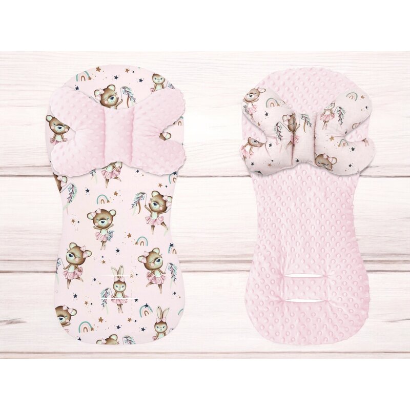 Protectie textila, MimiNu, Pentru carucior, scaun auto si scaun de bicicleta, Cu perna Butterfly, Materiale certificate Oeko Tex Standard 100, Minky Little Ballerina Pink