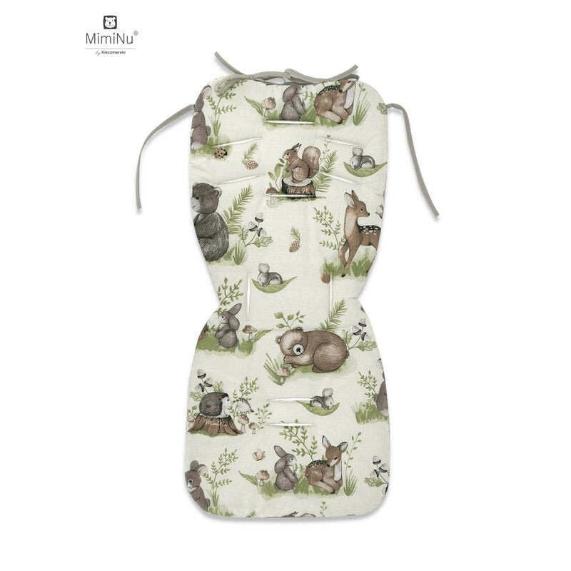 Salteluta pentru carucior, MimiNu, Reversibila, Cu doua fete, Din catifea si bumbac, Materiale certificate Oeko Tex Standard 100, 78 x 34 cm, Design, Calm Forest Natural/Nugat