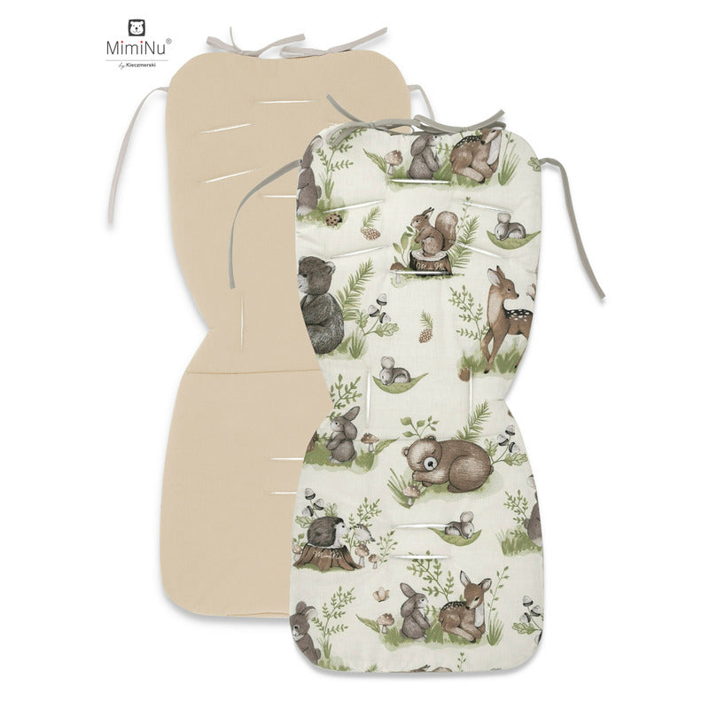 Salteluta pentru carucior, MimiNu, Reversibila, Cu doua fete, Din catifea si bumbac, Materiale certificate Oeko Tex Standard 100, 78 x 34 cm, Design, Calm Forest Natural/Nugat