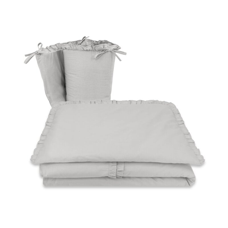 Lenjerie patut cu 5 piese, MimiNu, Pentru patut 120x60 cm, Cu volanase, Cu pilota si perna, Din bumbac certificat Oeko Tex Standard 100, Colectia Royal, Grey