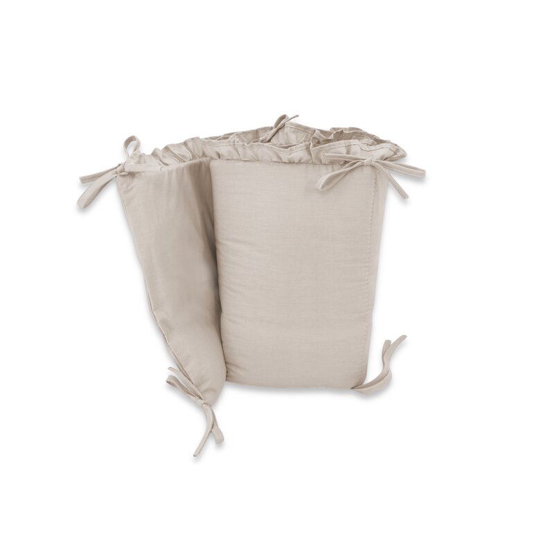 Lenjerie patut cu 6 piese, MimiNu, Pentru patut 120x60 cm, Cu volanase, Cu pilota si perna, Cu doua aparatori laterale, Din bumbac certificat Oeko Tex Standard 100, Colectia Royal, Beige