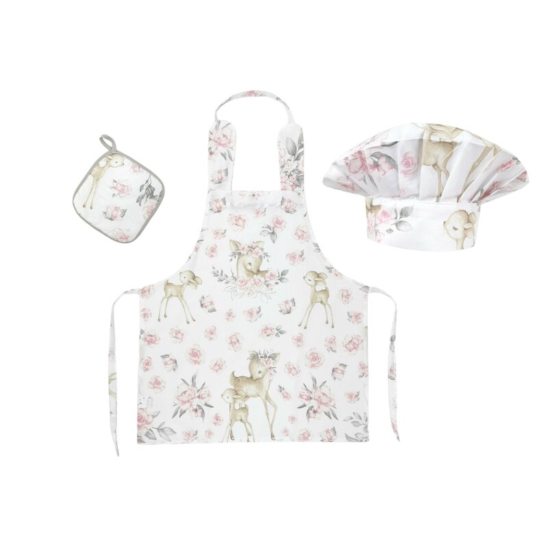 Set „Micul bucătar” MimiNu Sweet Deer Pink, șorț și bonetă