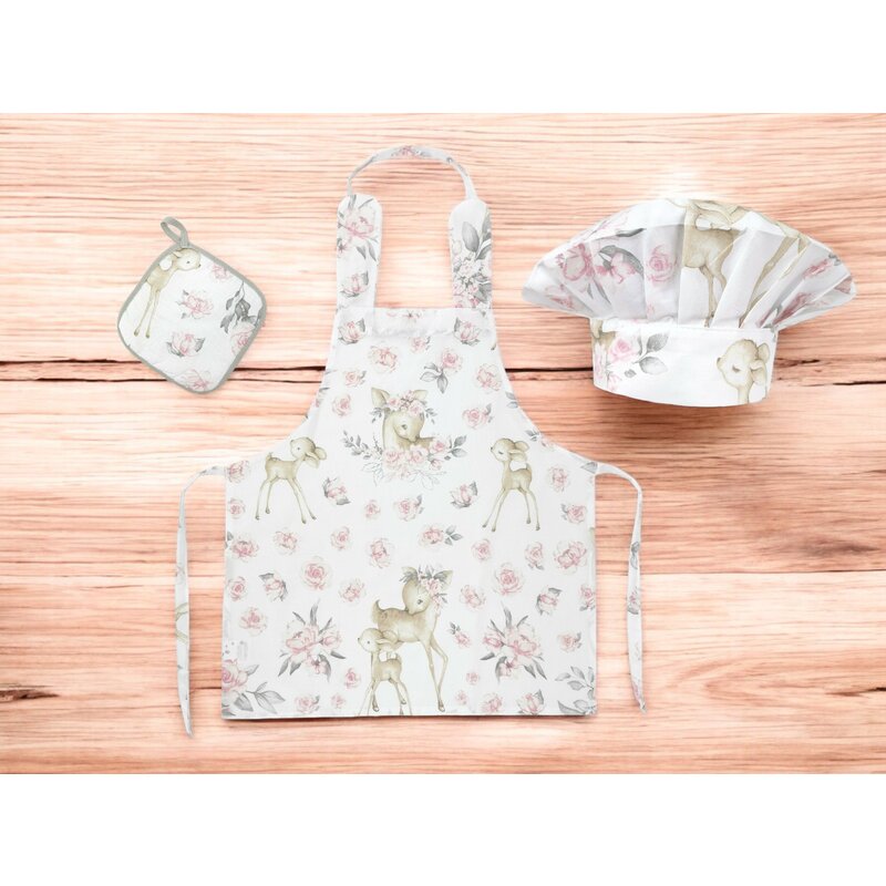 Set „Micul bucătar” MimiNu Sweet Deer Pink, șorț și bonetă