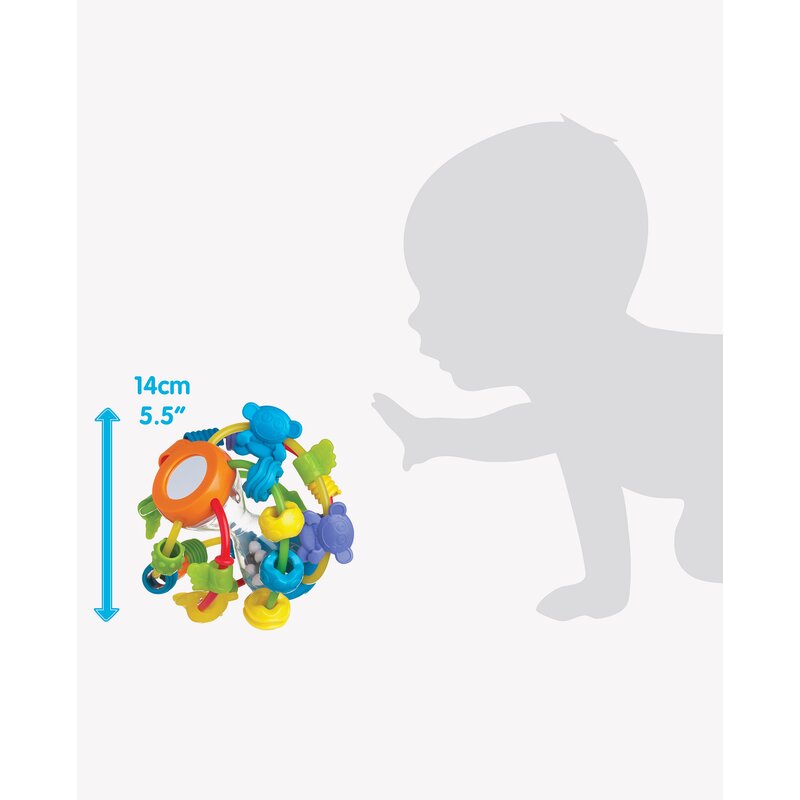Minge cu activitati Playgro Play and Learn Ball 14 cm cu margele de dentitie si oglinda