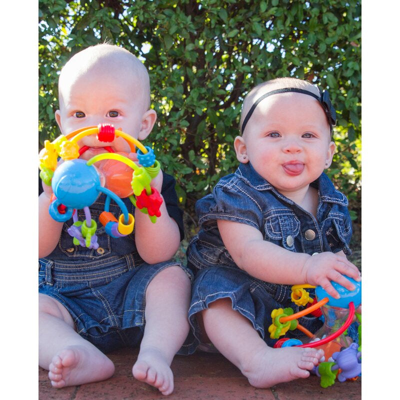 Minge cu activitati, Playgro, Pentru bebelusi, Cu margele de dentitie, Cu oglinda, Play And Learn Ball, 14 Cm