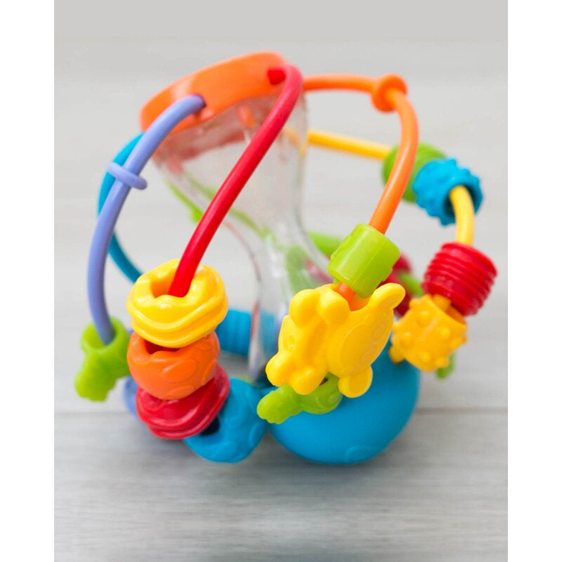 Minge cu activitati, Playgro, Pentru bebelusi, Cu margele de dentitie, Cu oglinda, Play And Learn Ball, 14 Cm