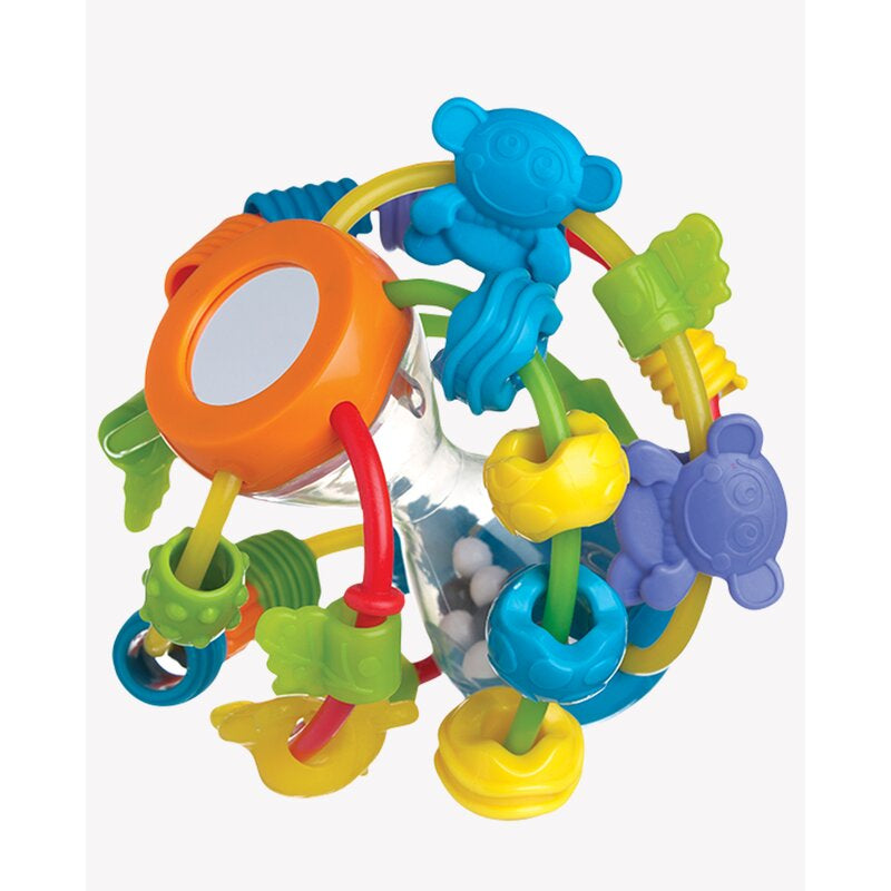 Minge cu activitati, Playgro, Pentru bebelusi, Cu margele de dentitie, Cu oglinda, Play And Learn Ball, 14 Cm
