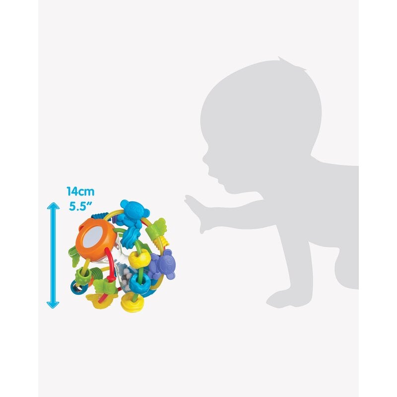Minge cu activitati Playgro Play and Learn Ball 14 cm cu margele de dentitie si oglinda