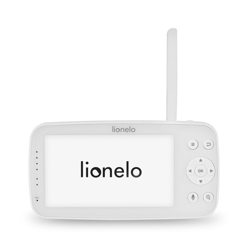 Monitor video pentru bebelusi, Lionelo, Babyline 8.4, Ecran tactil 5 inch, Camera Full HD 1080, WiFi Dual-Band, Vedere nocturna IR, Detectare plans, miscare, sunet, Comunicare bidirectionala, 8 cantece de leagan, Baterie 3000 mAh, USB-C, Alb