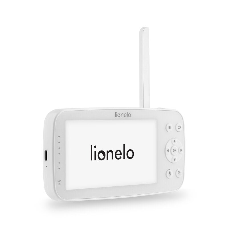 Monitor video pentru bebelusi, Lionelo, Babyline 8.4, Ecran tactil 5 inch, Camera Full HD 1080, WiFi Dual-Band, Vedere nocturna IR, Detectare plans, miscare, sunet, Comunicare bidirectionala, 8 cantece de leagan, Baterie 3000 mAh, USB-C, Alb