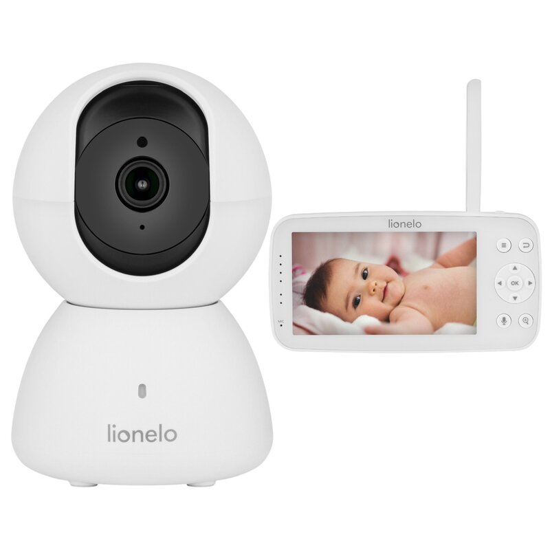 Monitor video pentru bebelusi, Lionelo, Babyline 8.4, Ecran tactil 5 inch, Camera Full HD 1080, WiFi Dual-Band, Vedere nocturna IR, Detectare plans, miscare, sunet, Comunicare bidirectionala, 8 cantece de leagan, Baterie 3000 mAh, USB-C, Alb