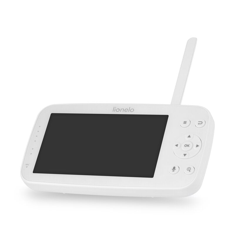 Monitor video pentru bebelusi, Lionelo, Babyline 8.4, Ecran tactil 5 inch, Camera Full HD 1080, WiFi Dual-Band, Vedere nocturna IR, Detectare plans, miscare, sunet, Comunicare bidirectionala, 8 cantece de leagan, Baterie 3000 mAh, USB-C, Alb