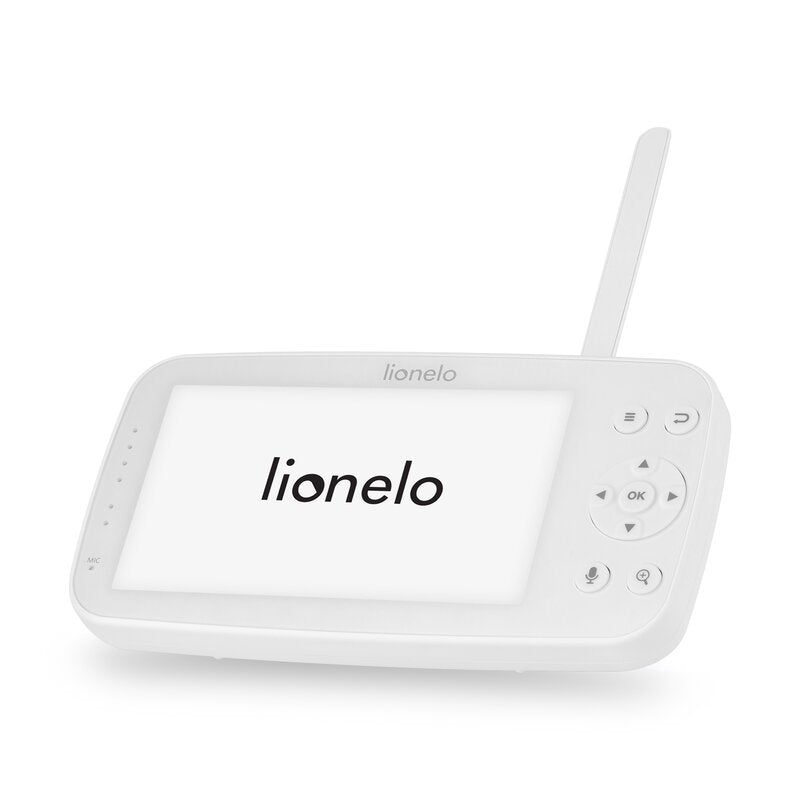 Monitor video pentru bebelusi, Lionelo, Babyline 8.4, Ecran tactil 5 inch, Camera Full HD 1080, WiFi Dual-Band, Vedere nocturna IR, Detectare plans, miscare, sunet, Comunicare bidirectionala, 8 cantece de leagan, Baterie 3000 mAh, USB-C, Alb